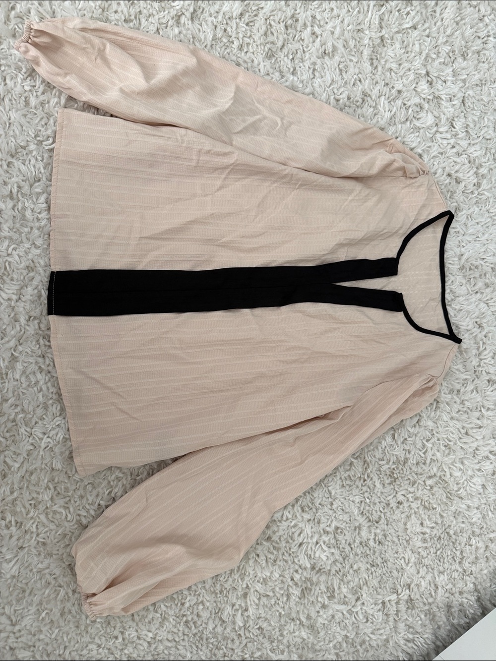 SHEIN Blush Pink Long-Sleeve Blouse with Black Trim